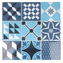 Artemio Stickers Muraux 18 Stickers Carreaux De Ciment Mosaïque Bleus 8x8cm