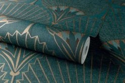 Hexoa Papiers Peints Papier Peint Art Deco Bleu Paon 53x1000cm -Papiers peints Soldes papier peint art deco bleu paon 53x1000cm 2