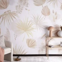 Maisons Du Monde Papiers Peints Papier Peint Blanc, Détails Feuilles Beiges Et Marrons 240x300