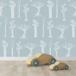 Atelier Mouti Papiers Peints Papier Peint Bleu Gris Imprimé Nature