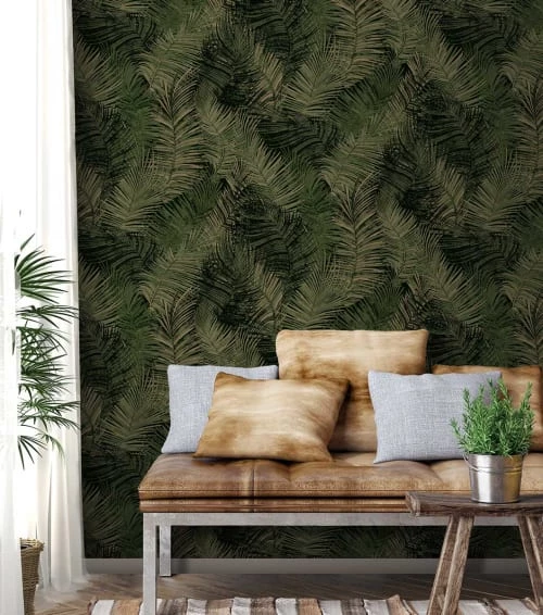 Hexoa Papiers Peints Papier Peint Exotique Vert D'or 53x1000cm 3 Hexoa Papiers Peints Papier Peint Exotique Vert D'or 53x1000cm