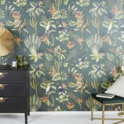 Maisons Du Monde Papiers Peints Papier Peint Imprimé Jungle, Vert Et Orange 288x300