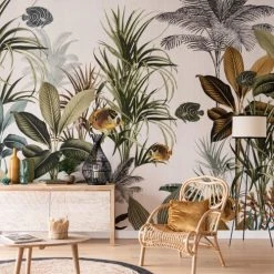 Maisons Du Monde Papiers Peints Papier Peint Intissé Imprimé Aquarium Jaune, Vert, Bleu Et Blanc 336x300