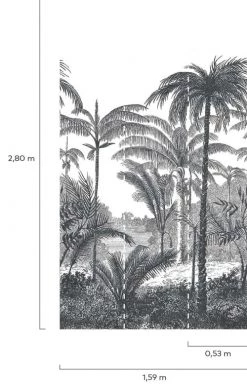 Hexoa Papiers Peints Papier Peint Jungle Cocotier Noir Et Blanc 53x840cm -Papiers peints Soldes papier peint jungle cocotier noir et blanc 53x840cm 2
