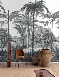 Hexoa Papiers Peints Papier Peint Jungle Cocotier Noir Et Blanc 53x840cm