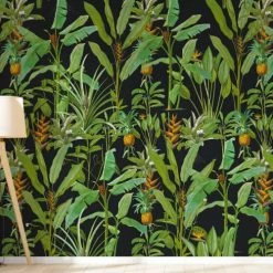 Yeda Design Papiers Peints Papier Peint Motifs Bananiers Fleurs Noir 425x260cm