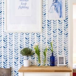 Decochic Papiers Peints Papier Peint Vinyle Adhésif Feuilles Vintage Bleu 50x300 Cm -Papiers peints Soldes papier peint vinyle adhesif feuilles vintage bleu 50x300 cm 2