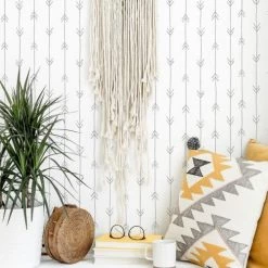 Decochic Papiers Peints Papier Peint Vinyle Adhésif Flèches Boho Chic Gris 50x300 Cm