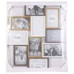 The Home Deco Factory Cadres Et Albums Photos Pêle-mêle Design Scandinave Natural 10 Photos Blanc Et Bois -Papiers peints Soldes pele mele design scandinave natural 10 photos blanc et bois 3